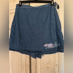 Vintage 90s Disney Denim Wrap Skort with Embroidered Winnie the Pooh Detail